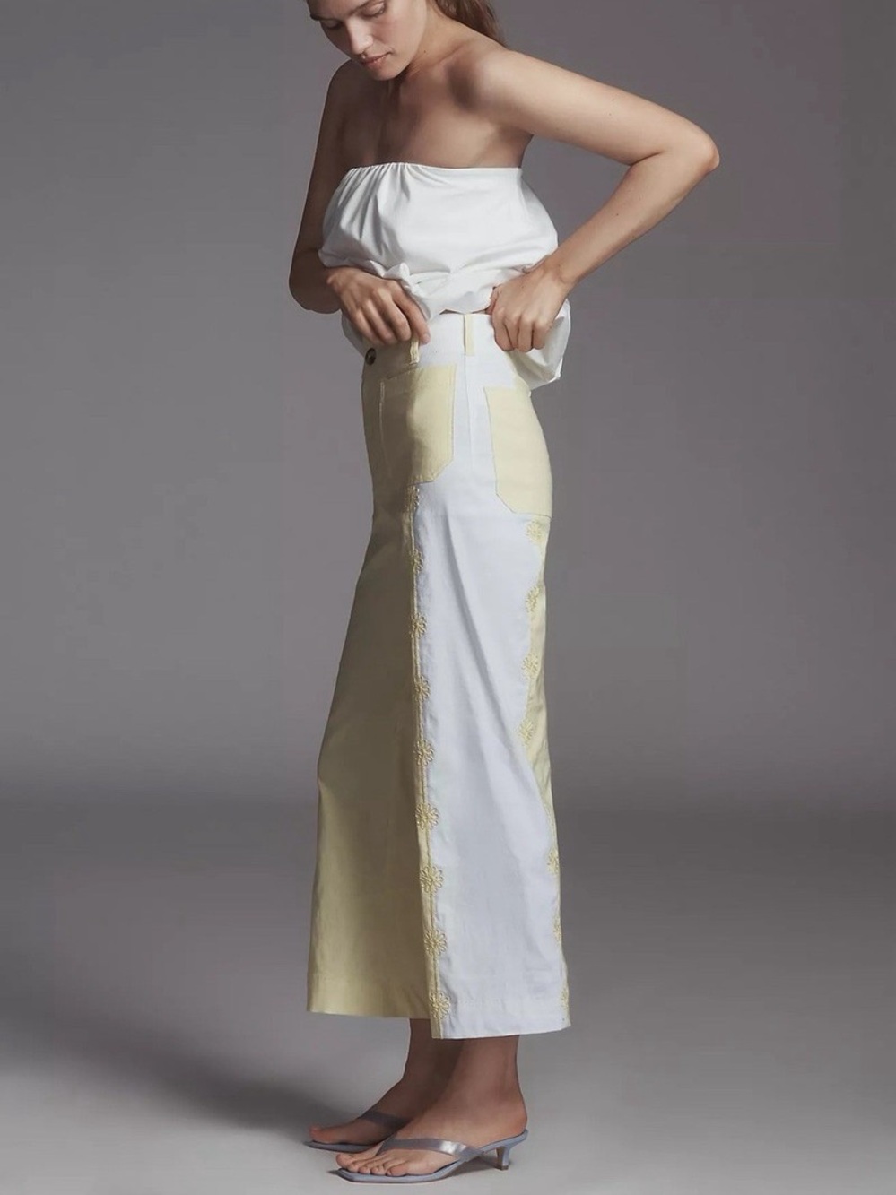 NWT Anthropologie Maeve Colette Embroidered Crop Wide-Leg Pants Yellow | 27